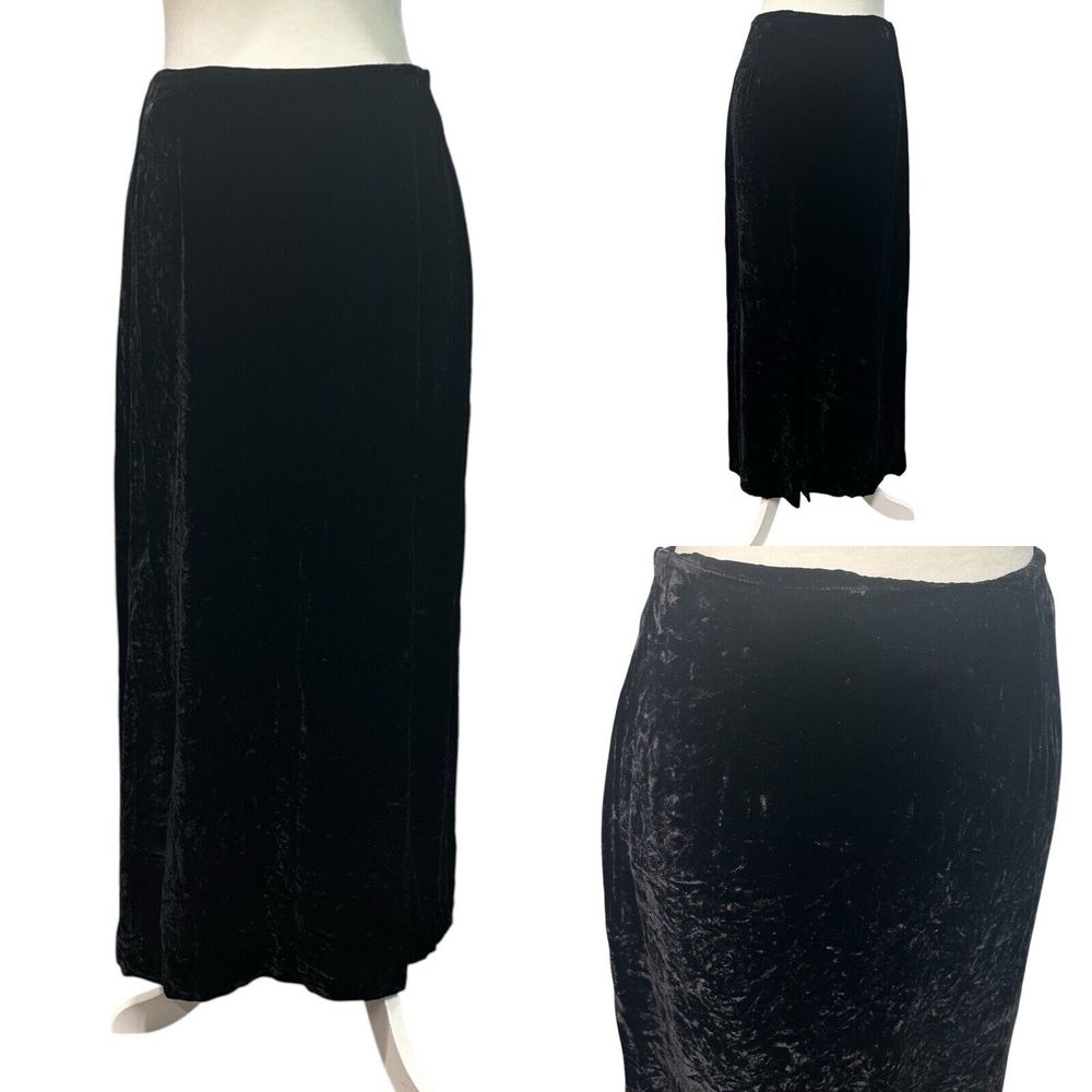 Vintage Y2k Burnout Black Velvet Maxi Skirt Womens 8 Whimsigoth Witchy Fairy Vam